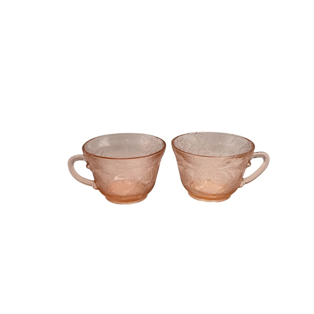 2 MacBeth-Evans Pink Dogwood Depression Glass Tea Cups and Bonus‎ Sherbet Bowl
